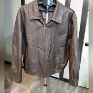 Expressions Contemporary Men's Brown Leather Bomber Jacket SIZE XL